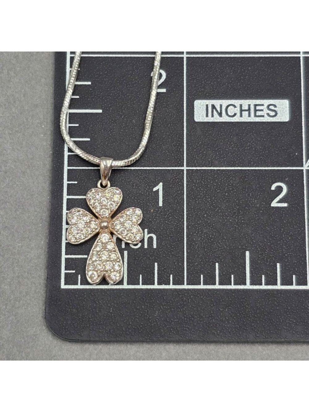 Vintage Ross Simons Sterling Silver CZ Four Heart Clover Cross Pendant Necklace - Picture 14 of 16